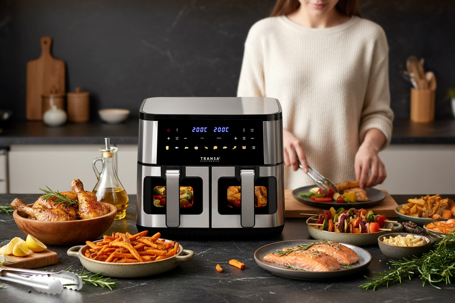Technologia Dual Airflow 360 stopni we frytkownicy beztłuszczowej Dual ViewFry TE-98